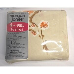 Vintage Morgan Jones Lovebirds Full‎ Bed Set 4pc Floral Muslin No Iron New USA